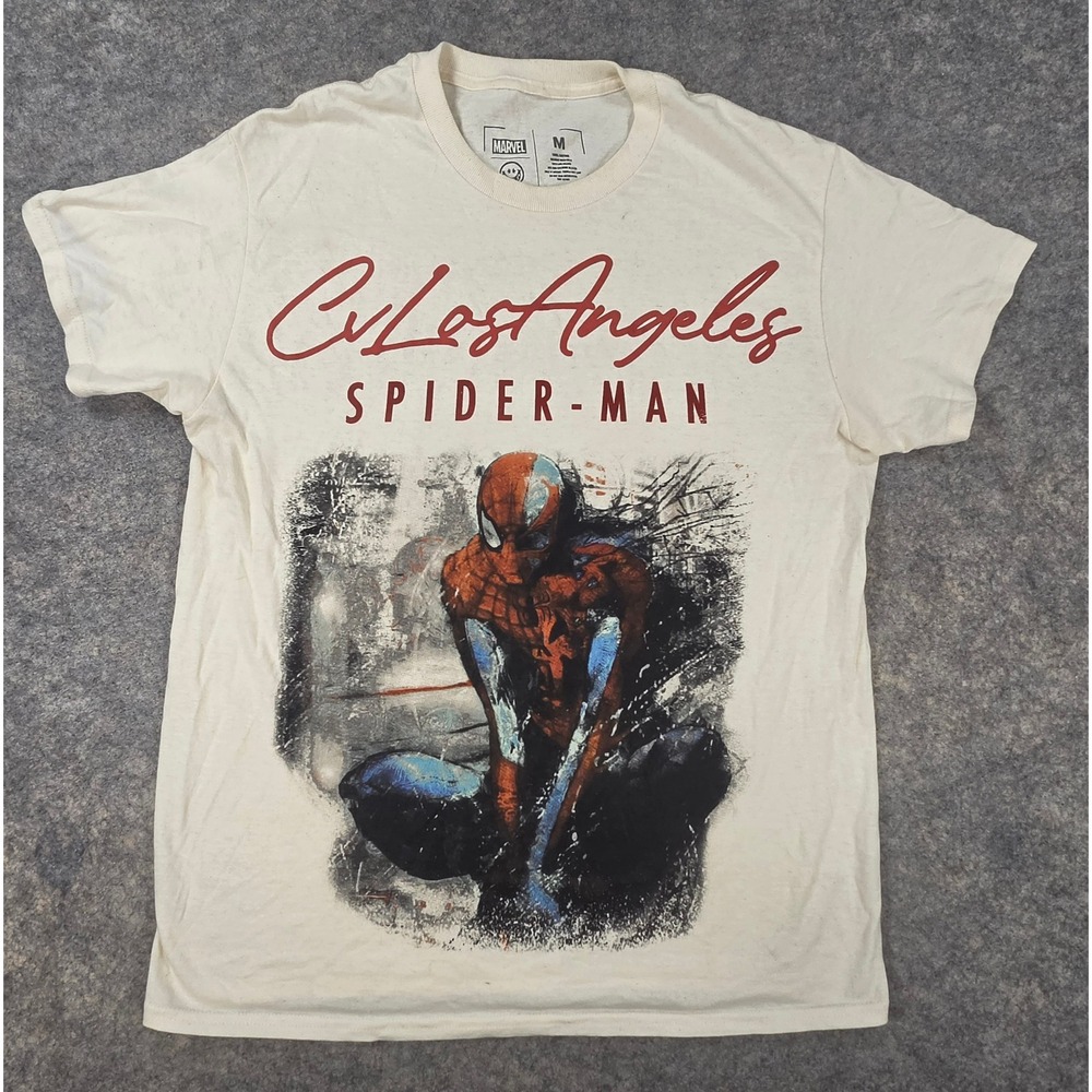 Marvel CV Los Angeles Spider-Man T-Shirt Mens Medium Cream CVLA Streetwear